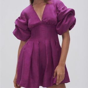 Adelie Puff Sleeve Mini Dress in Plum Purple